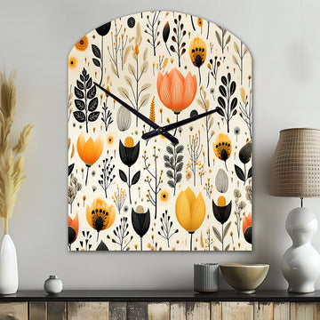 Beige Bohemian Bliss Floral Pattern - Asymmetric Metal Wall Clock